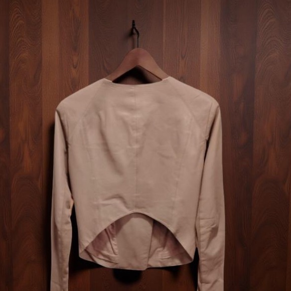 Veda Tan Taupe 100% Leather Asymmetrical Moto Jacket With High Cut Back Size L - Picture 6 of 8